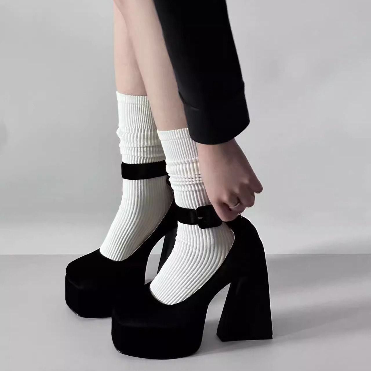Black Chunky Platform Heels Mary Jane Heels