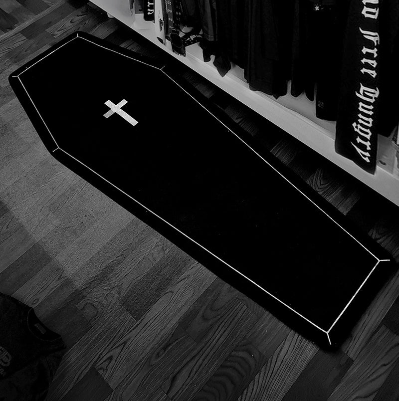 Black Cross Coffin Rug
