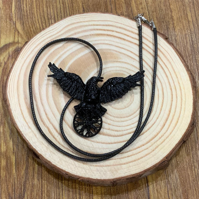 leather rope Black Crow Necklace for Men – Alternative Gothic Style