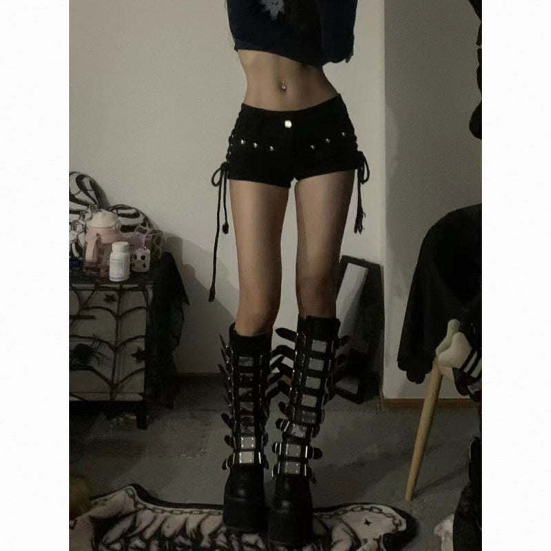 Low Rise Black Denim Shorts for Women