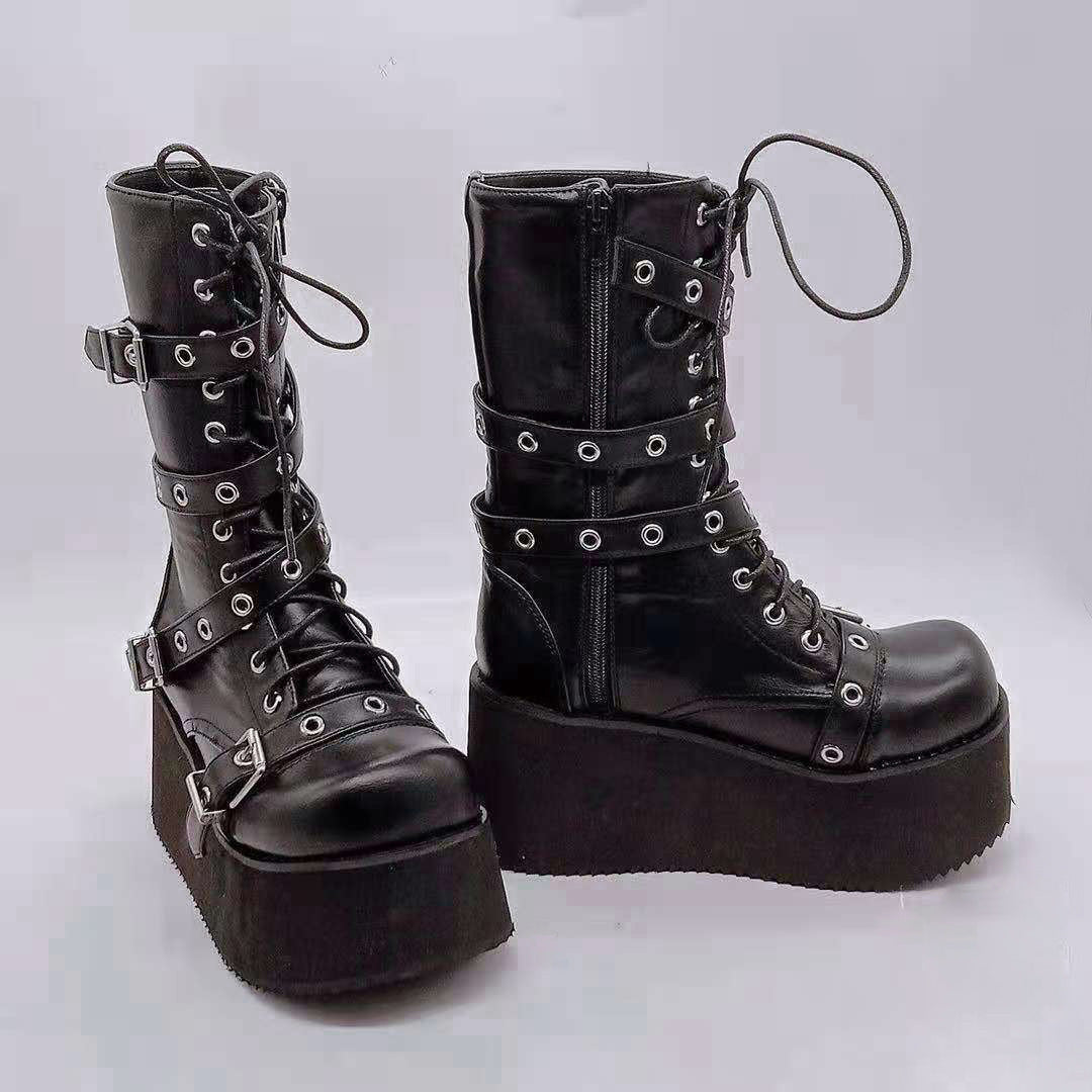 Black Emo Boots wedges