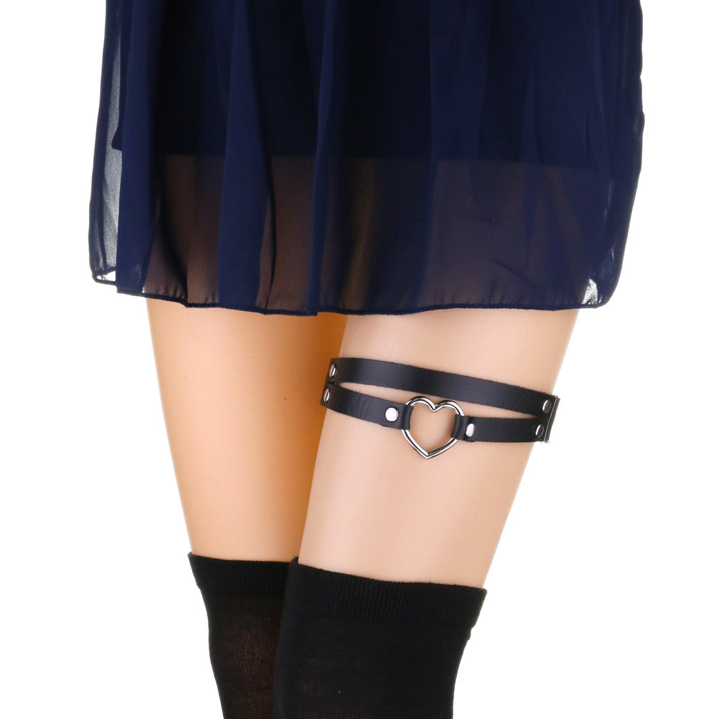 Black Faux Leather Garters Punk Heart