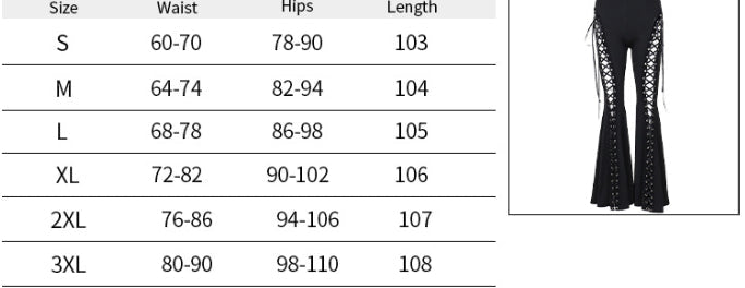 goth Black Flared Lace Up Pants for Women