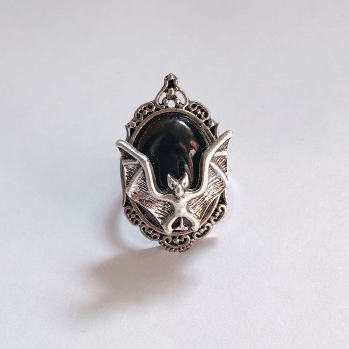 Black Bat Ring Gemstone Pendant Ring