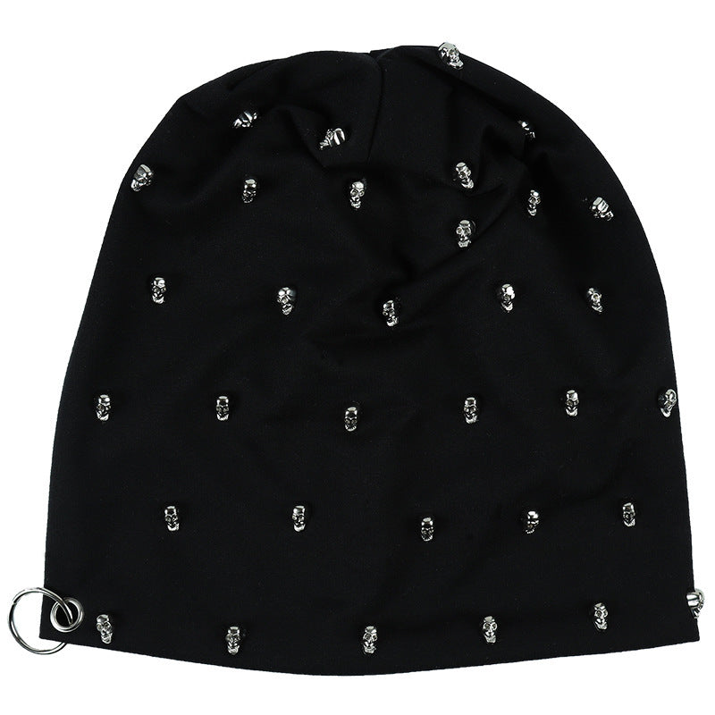 Black Goth Beanie with Skulls