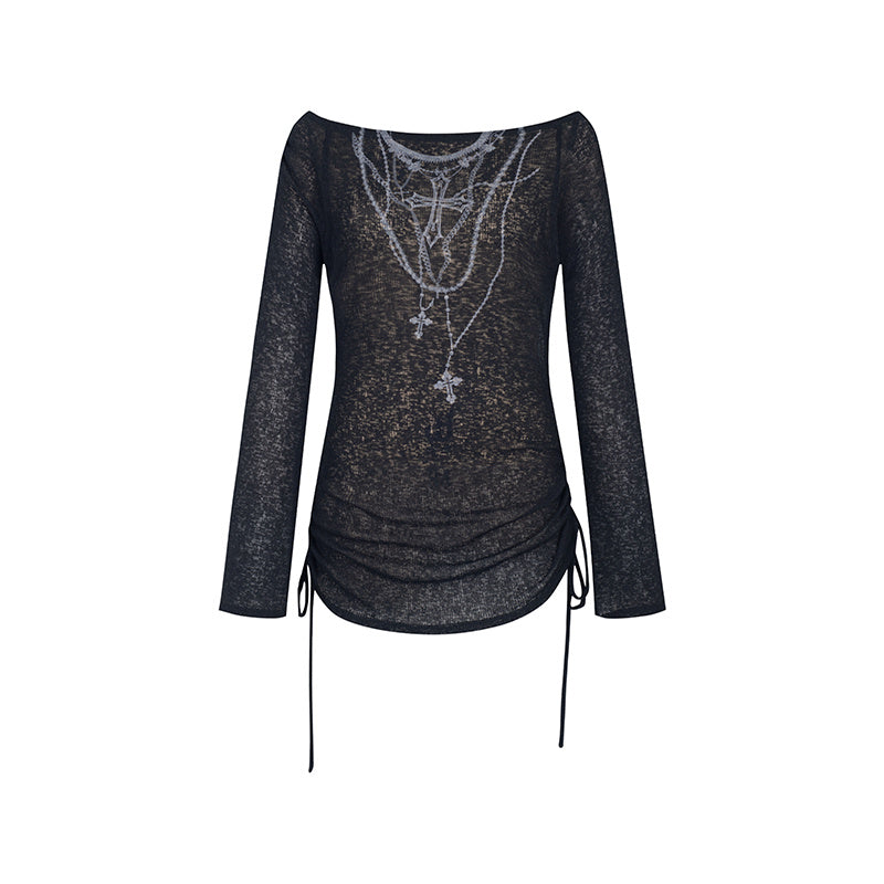 Black Goth Blouse with Cross Print