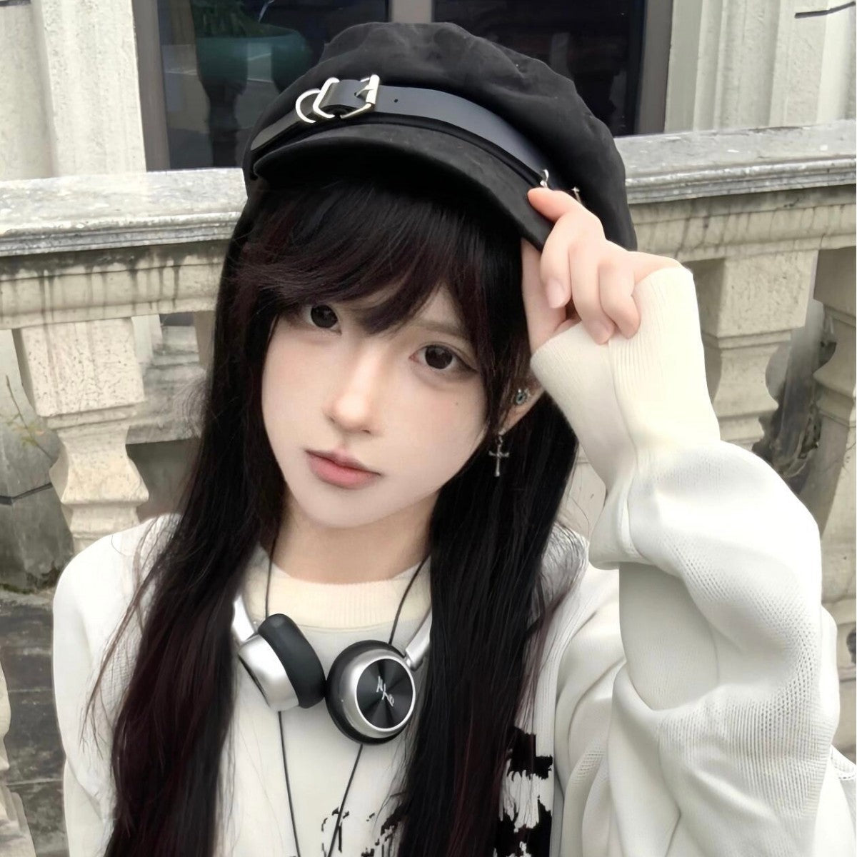 Black Goth Cap Newsboy Style