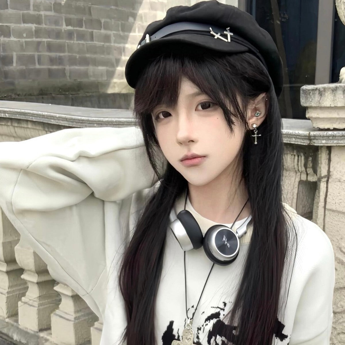Black Goth Cap Newsboy Style