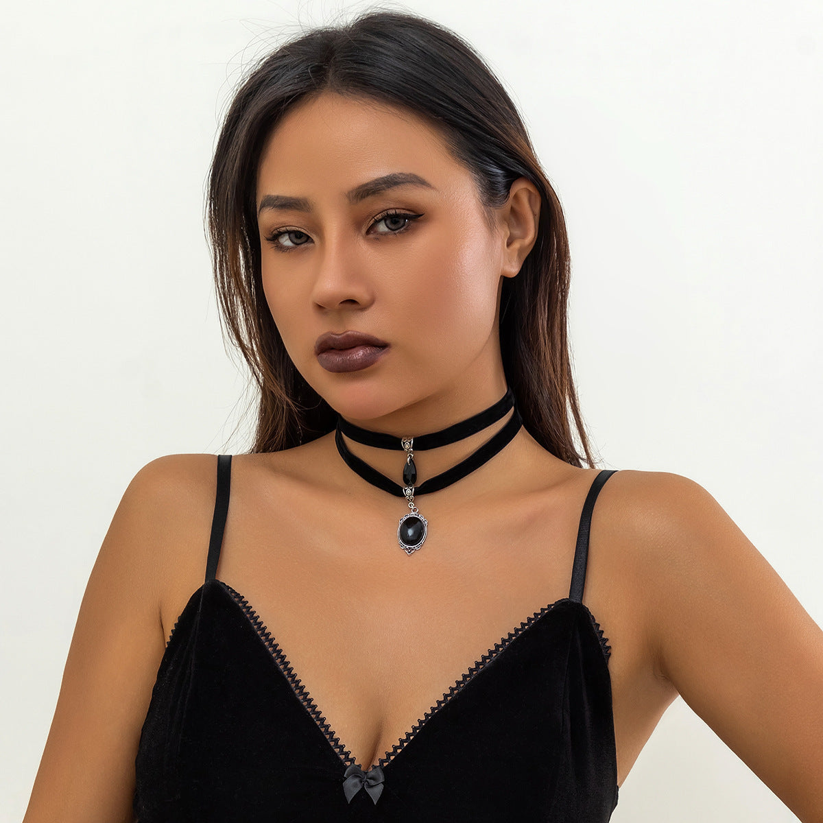 Black Goth Pendant Choker Set 2 Pieces