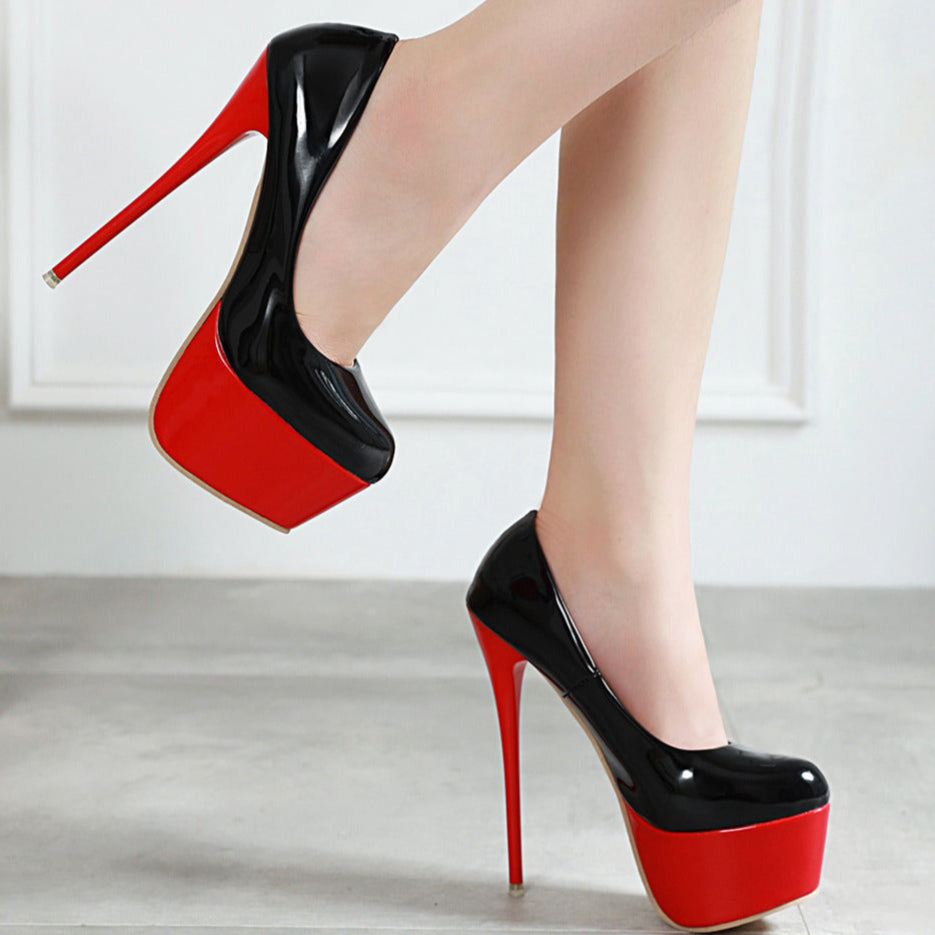 Black Goth Stiletto Heels Red Platform