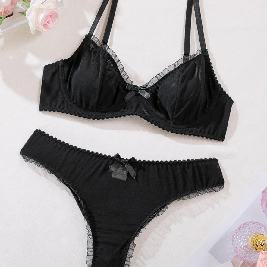 Black Casual Goth Underwear Set Two Piece