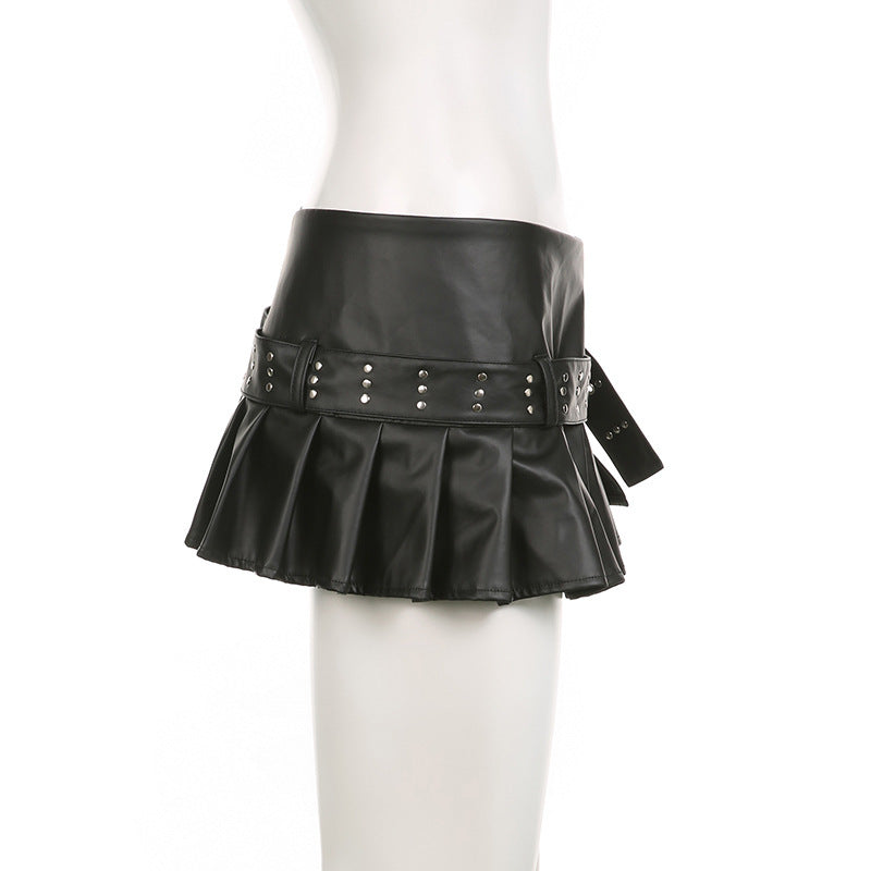 Black Goth Vegan Leather Low-Rise Super Mini Skirt goth