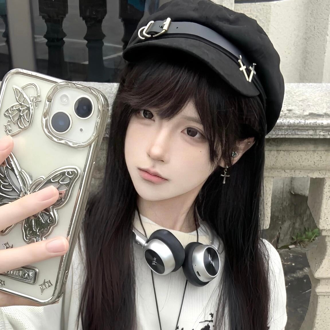 Black Goth hat Newsboy Style