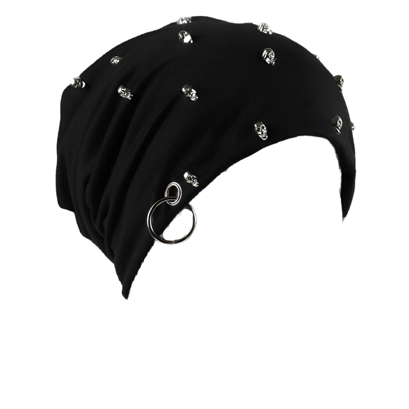 Black Goth Beanie with Skulls