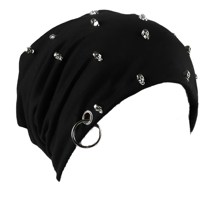 Black Goth Beanie with Skulls