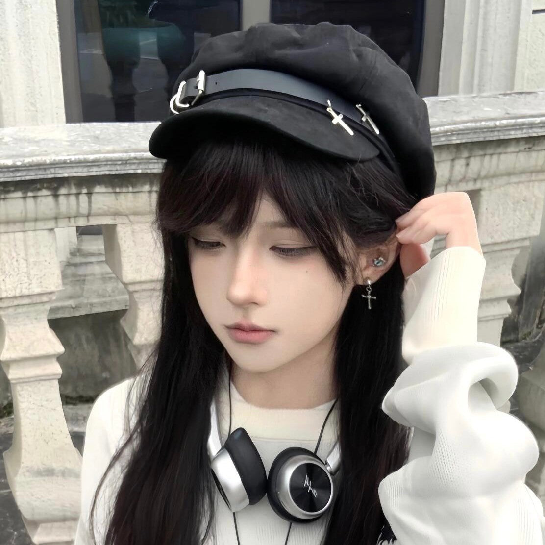 Black Goth Cap Newsboy Style