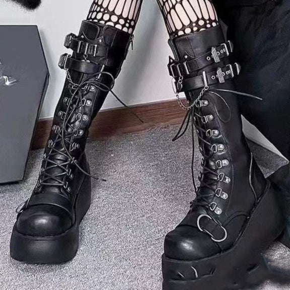 Black Gothic Combat Boots Womens