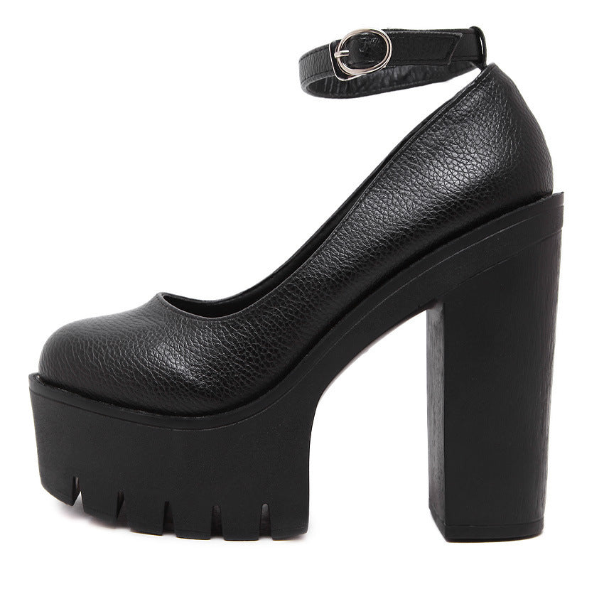 leather Black Gothic Lolita Heels