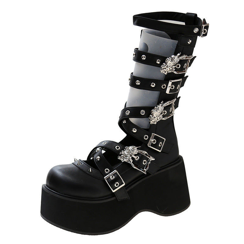 Black Gothic Shoes Ankle Mary Janes womens