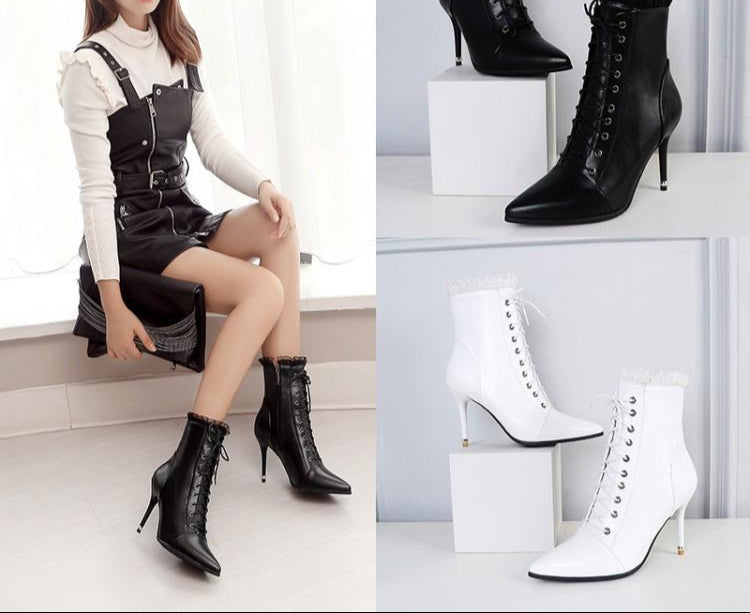 Black Gothic Victorian Lace Up Boot Heels