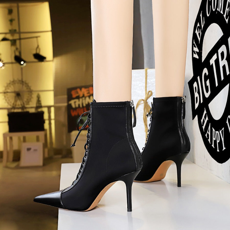 Black Gothic Victorian Lace Up Boot Heels Laces
