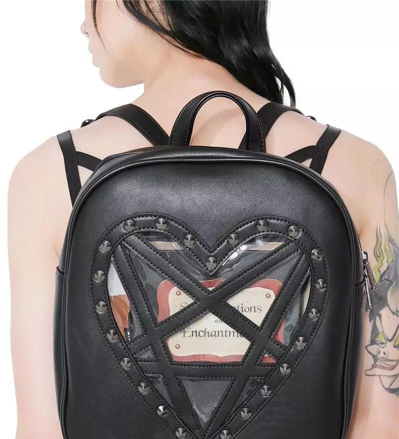 goth Black Heart Pentagram Backpack Gothic