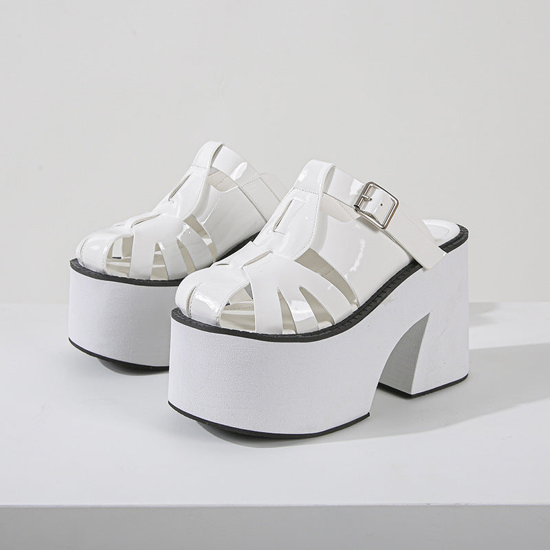 Black High Heel Slide Platform Sandal