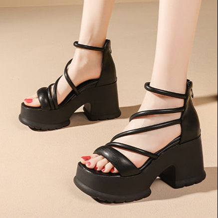 Black High Platform Sandals Womens