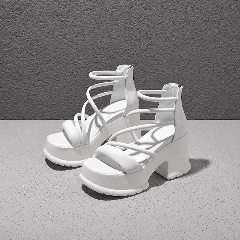 Black High Platform Sandals Womens white