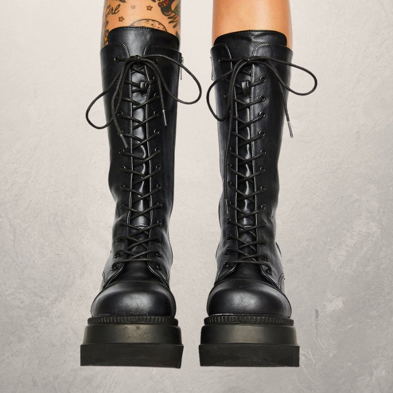 Black Knee High Platform Wedge Boots