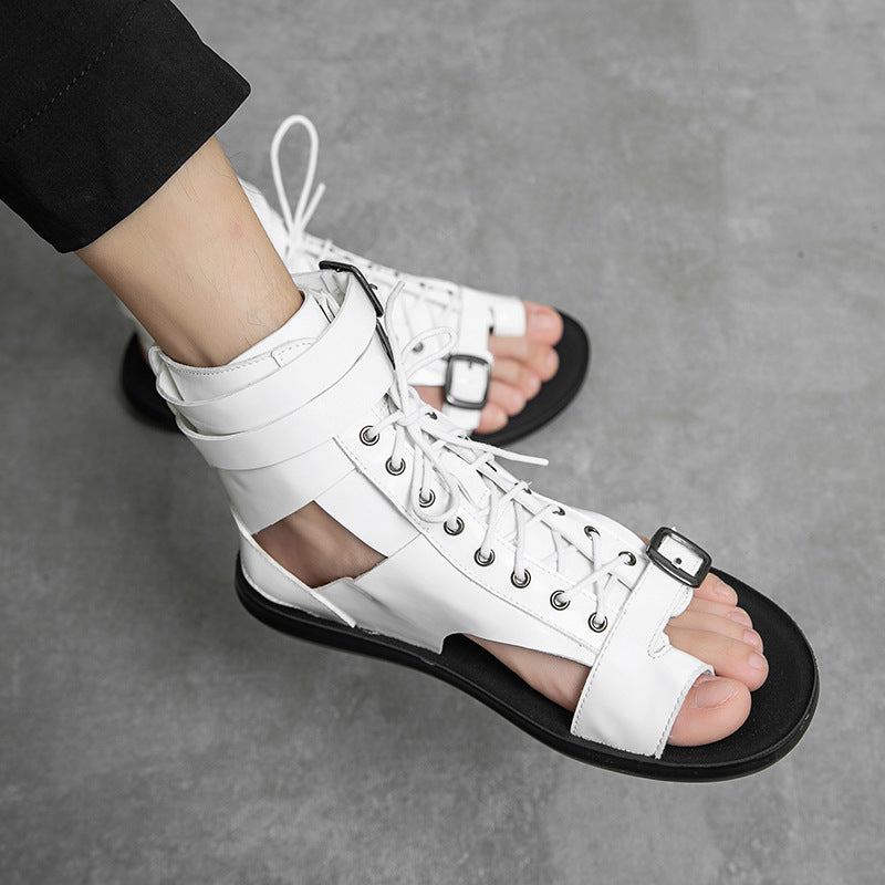 Black Lace Up Sandals Vegan Leather
