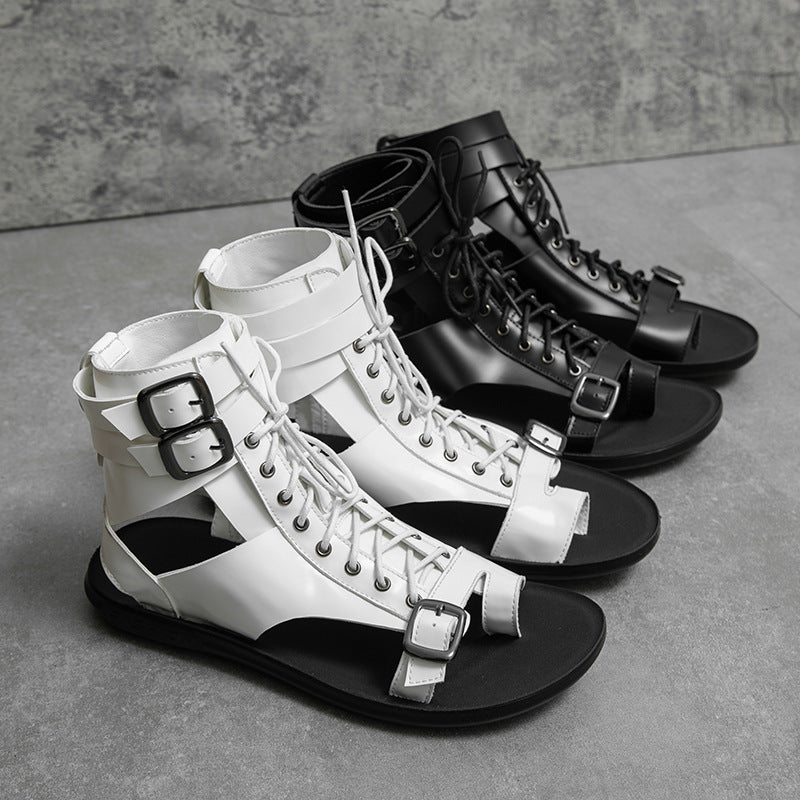 Black Lace Up Sandals Vegan Leather