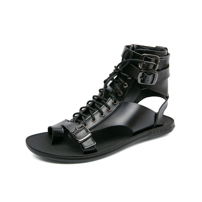 Black Lace Up Sandals Vegan Leather