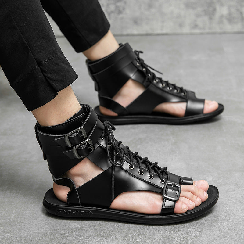 Black Lace Up Sandals Vegan Leather