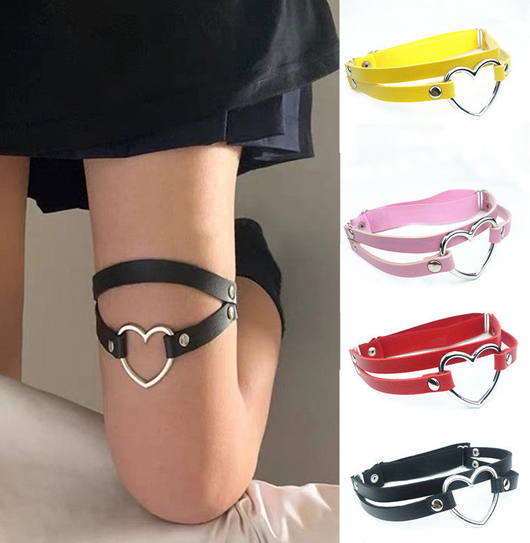 Black Faux Leather Garters Punk Heart