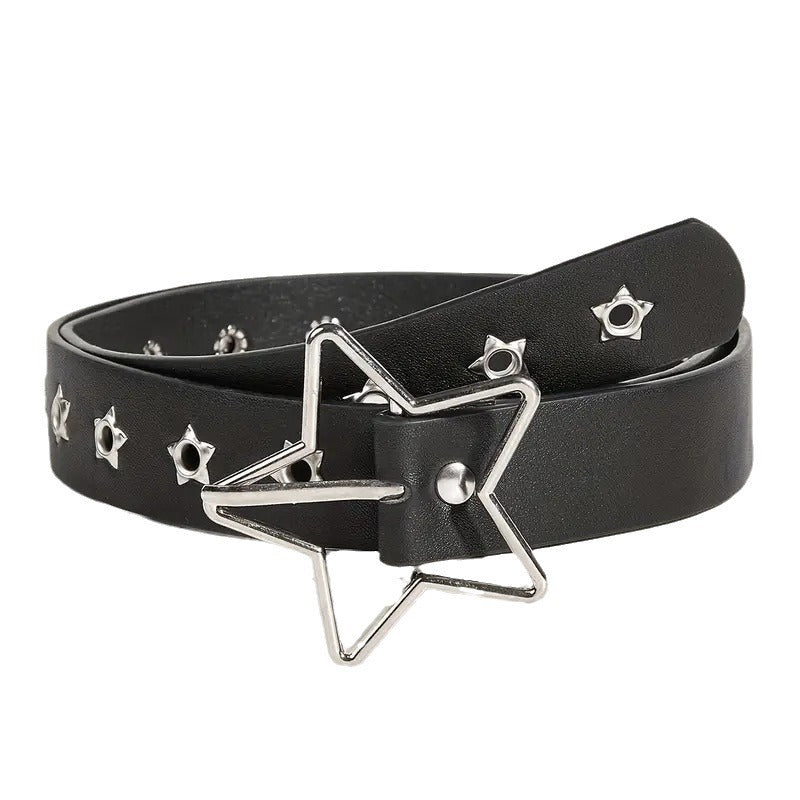 Black Leather Star goth Belt Punk Style Womens