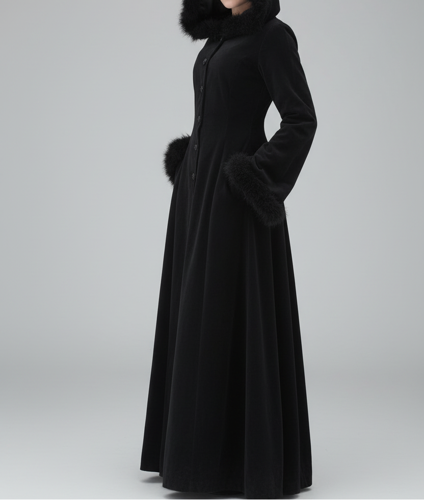 Black Long Gothic Hooded Coat Womens