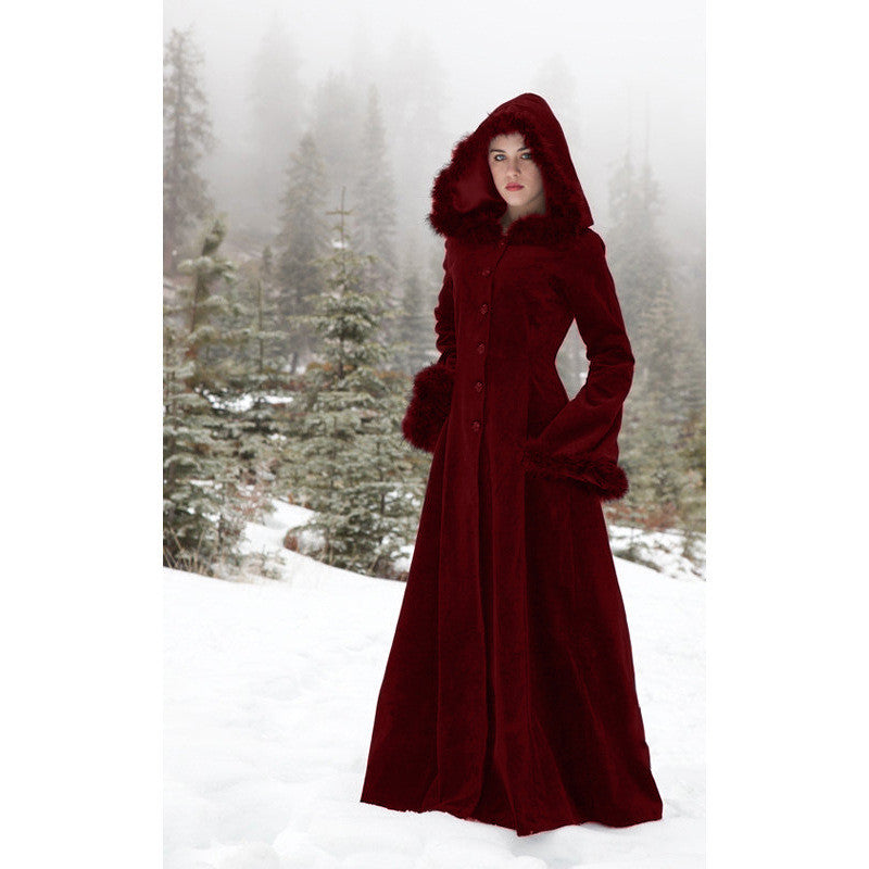 red Long Gothic Hooded Coat Womens