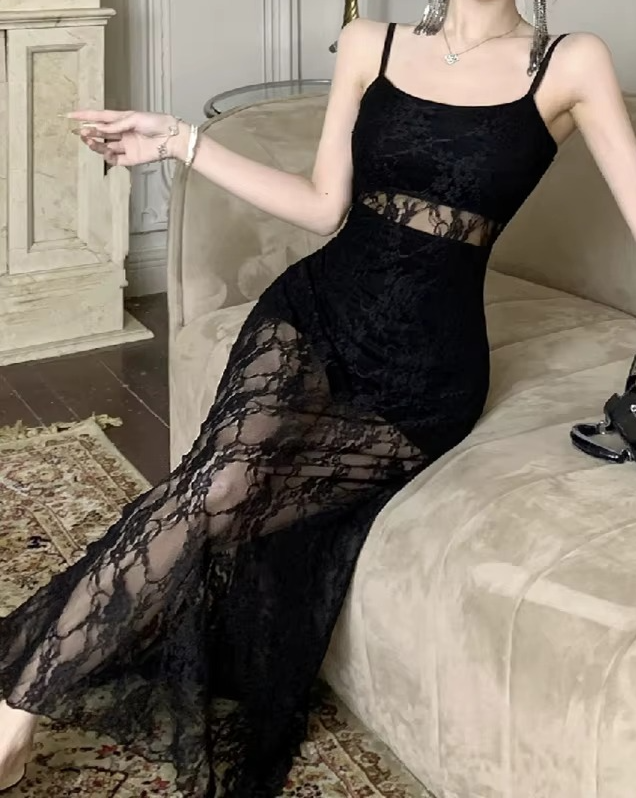 Black Long Lace Dress dark