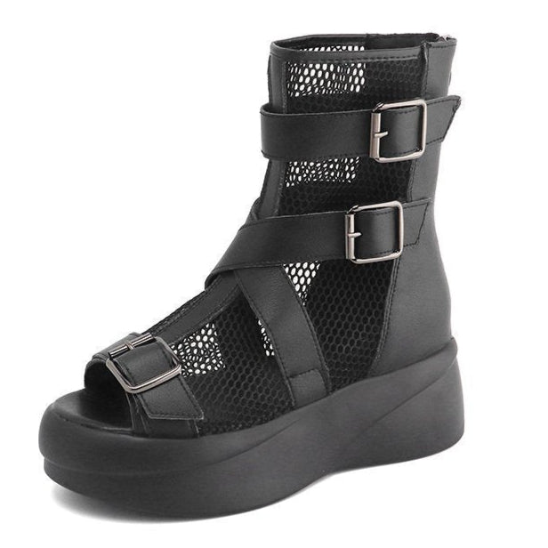 Black Mesh Fishnet Sandals Alt for Women