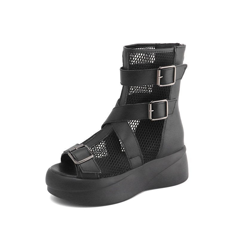 Black Mesh Fishnet Sandals Alt for Womens