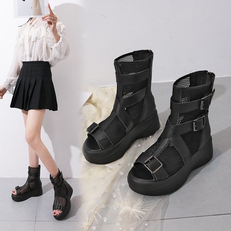 Black Mesh Sandals Alt for Women