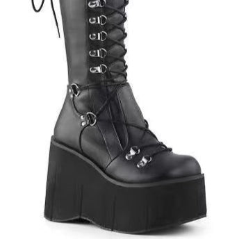 Black Punk O-Ring Platform Boots Knee High