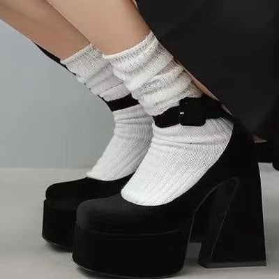 Black Chunky Platform Heels Mary Jane Heels