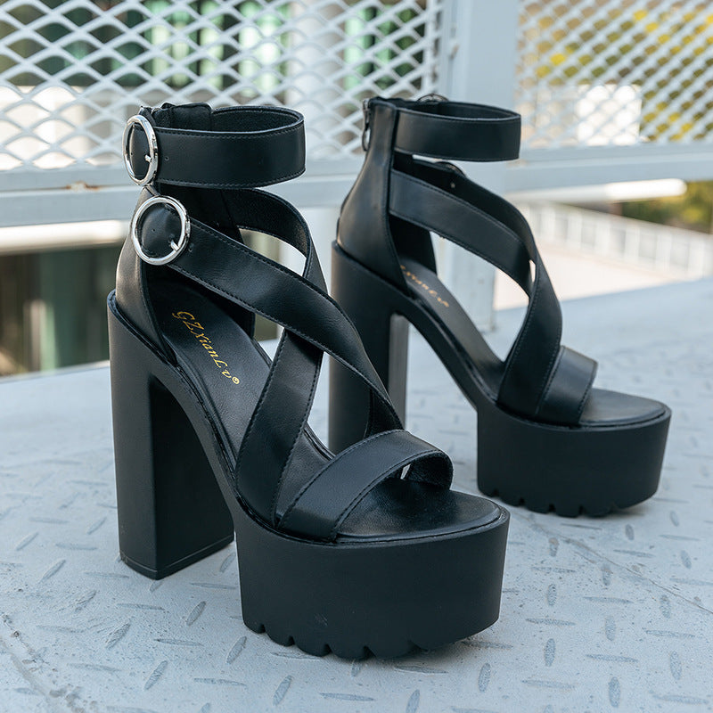 Black Platform High Heel Sandals Gothic alt