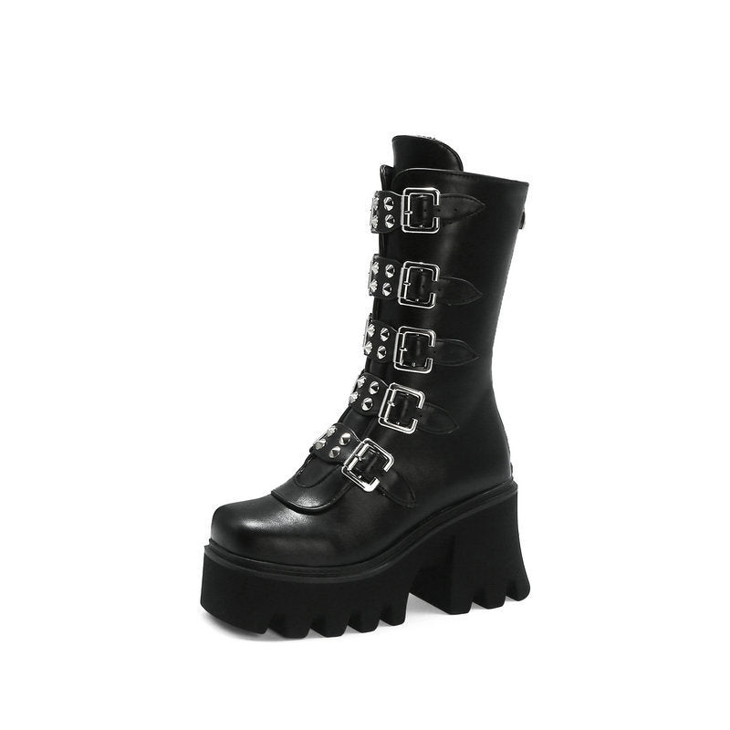 Black Punk Studded Boots Women