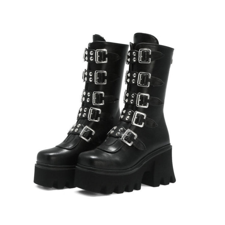 Black Punk Studded Boots Womens