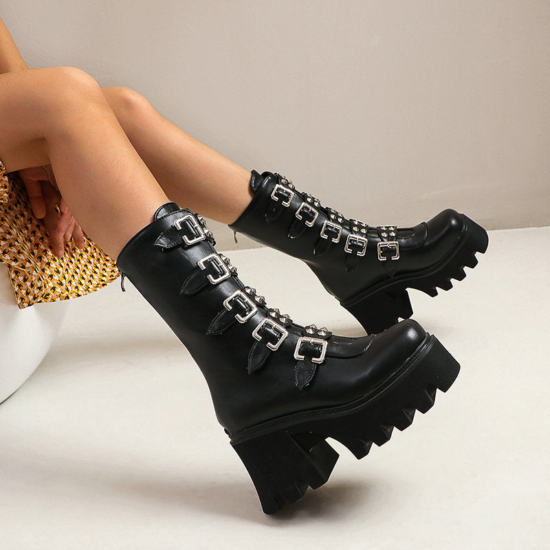 Black Punk Studded Boots Womens alt