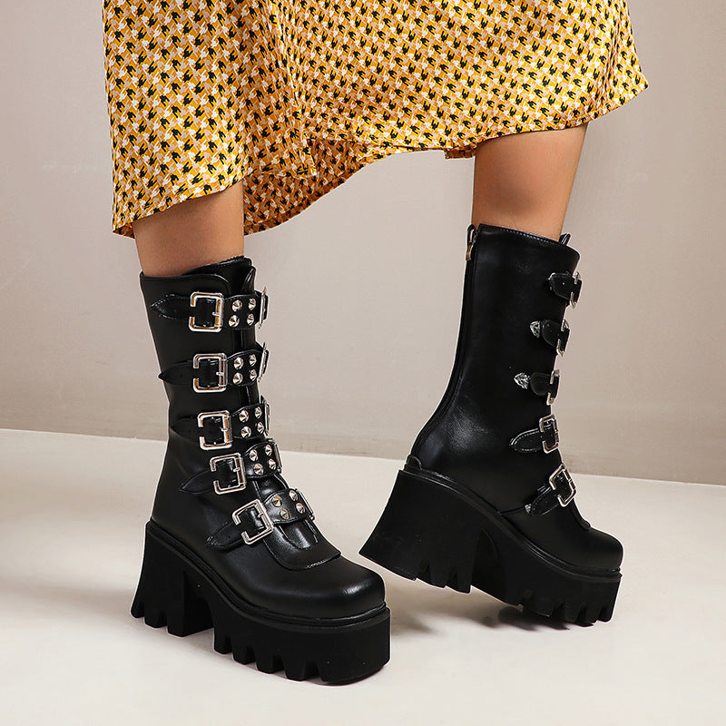 Black Punk Studded Boots Womens studs