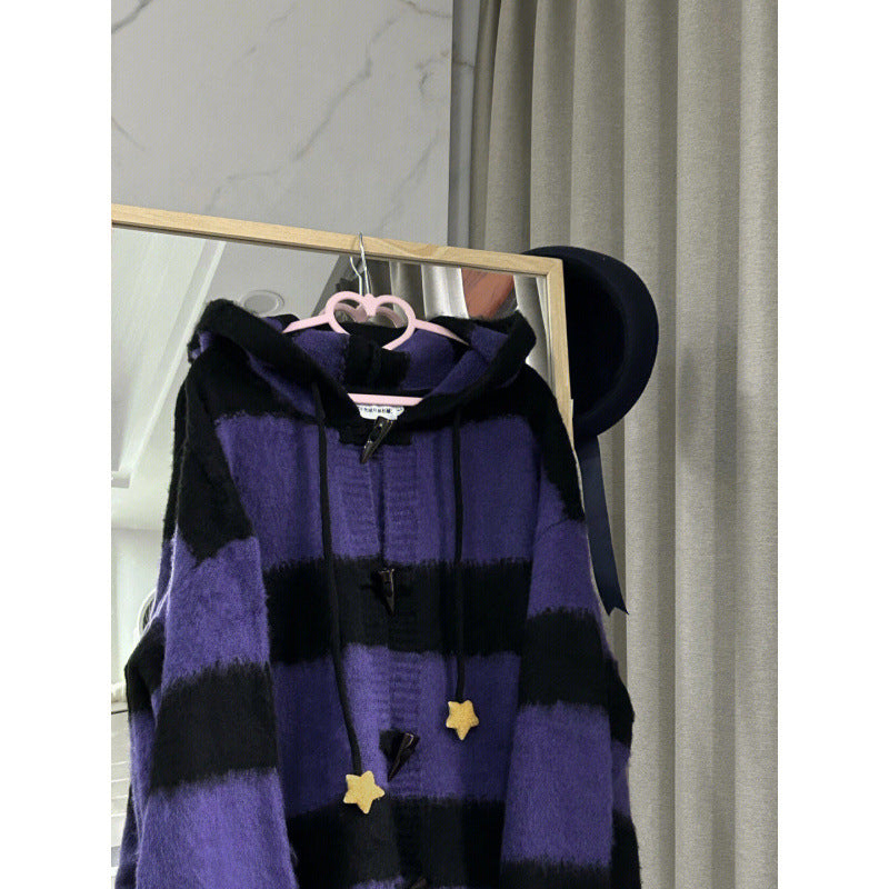 Black Purple Cardigan Sweater Womens